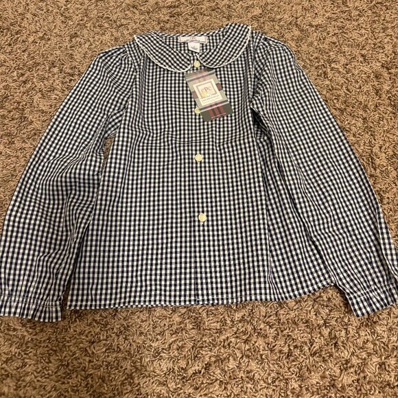 CPC Childrenswear Westy Button Front Shirt 7 Medieval Blue Gingham White NEW NWT - Picture 1 of 3
